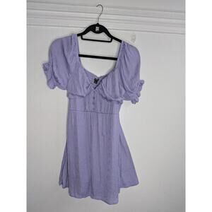 Wild Fable Dress Womens Small Purple Floral Smocked Sweetheart Puff Sleeve Mini